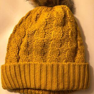 Mustard Just Cozy Knit Beanie with Pom Pom